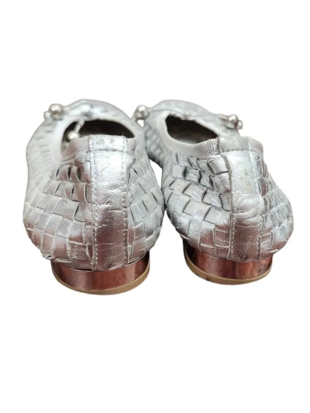 FS/NY French Sole Silver Woven Leather Ballet Flats Women's Size 9 Slip On